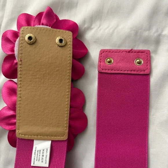 Fuchsia statement satin double flower wide elastic waistband belt - Picture 8 of 9